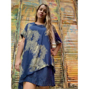 Blue abstract short sleeve dress - Robin Boutique-Boutique    &.  Reloved Fabrics