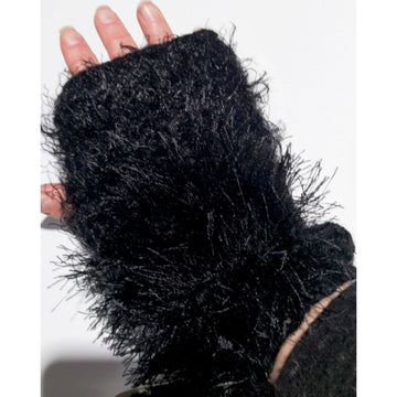 Hand knit text-ure fingerless gloves loaded with textures in black - Robin Boutique-Boutique    &.  Reloved Fabrics