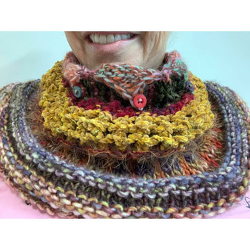 Hand knit soft infinity scarf shoulder wrap adornment with multiple stitch and color textures - Robin Boutique-Boutique    &.  Reloved Fabrics
