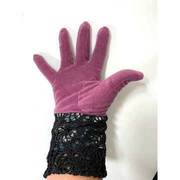 Pink and black with lace and velvet NO WOOL winter gloves. Free Shipping - Robin Boutique-Boutique    &.  Reloved Fabrics