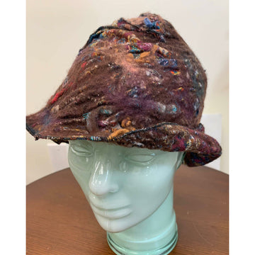 Brown hand-felt free formed hand stitched winter warm hat. Loads of texture.Free Ship USA. - Robin Boutique-Boutique    &.  Reloved Fabrics