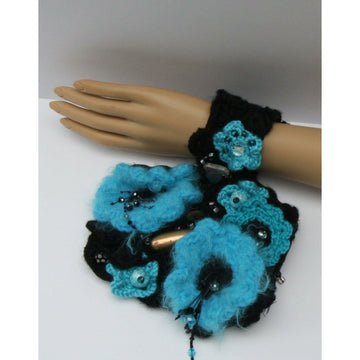 Crochet and beaded wrist-let cuff handbag purse cuff. Perfect evening accessory. - Robin Boutique-Boutique    &.  Reloved Fabrics