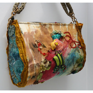 Hand painted sculptural stumpwork embroidery shoulder handbag purse with crochet accents - RelovedFabrics,Handbag - accessories, [product-vendor] - Robin, [shop-name] - robin.boutique