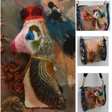 King Tut! Hand paint and stumpwork embroidered shoulder handbag. - Robin Boutique-Boutique    &.  Reloved Fabrics